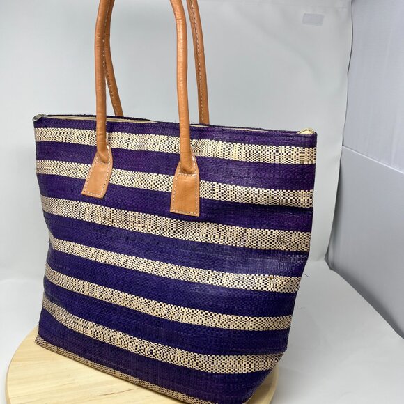 Shebobo Raffia Tote with Leather Handles - Picture 1 of 8